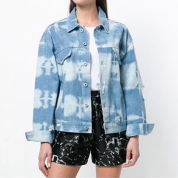 Levi's Made & Crafted Boxy Tie Dyed Denim Trucker Jacket Blue White Size 0 - Picture 1 of 12